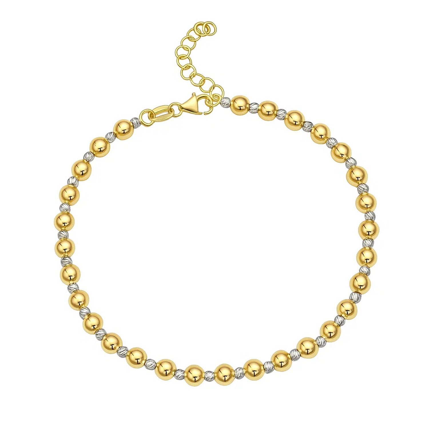 14k Two Tone Gold Polished Diamond Cut Bead Bracelet (4.00 mm) in a sleek high-contrast midnight luxury editorial style